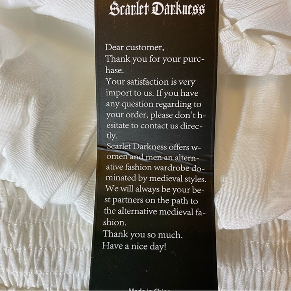 SCARLET DARKNESS Renaissance Medieval Pirate Shirring Steampunk Top White Size L - Picture 8 of 12